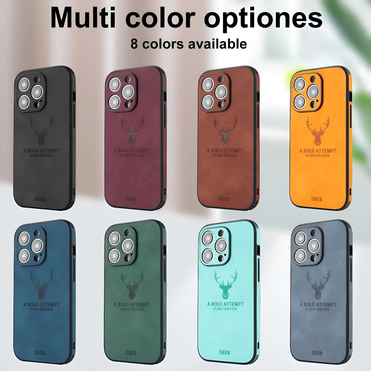 iPhone 16 imitation leather phone case with 3D embossed moose head print design