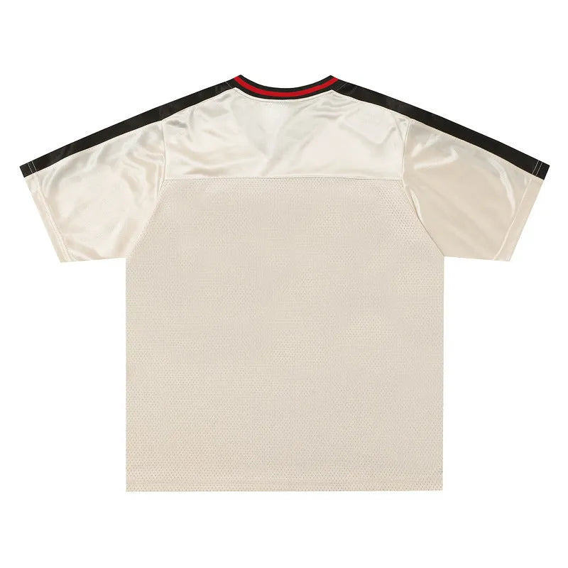 Apricot V-neck sports jersey pullover with loose fit and drop-shoulder sleeves