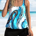 Blue tie-dye floral women's swimsuit with separate top and shorts in plus sizes