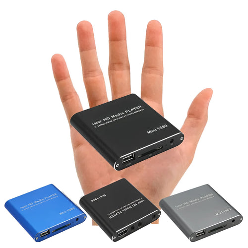 Blue and black 1080P HDMI media player for SD cards and USB drives