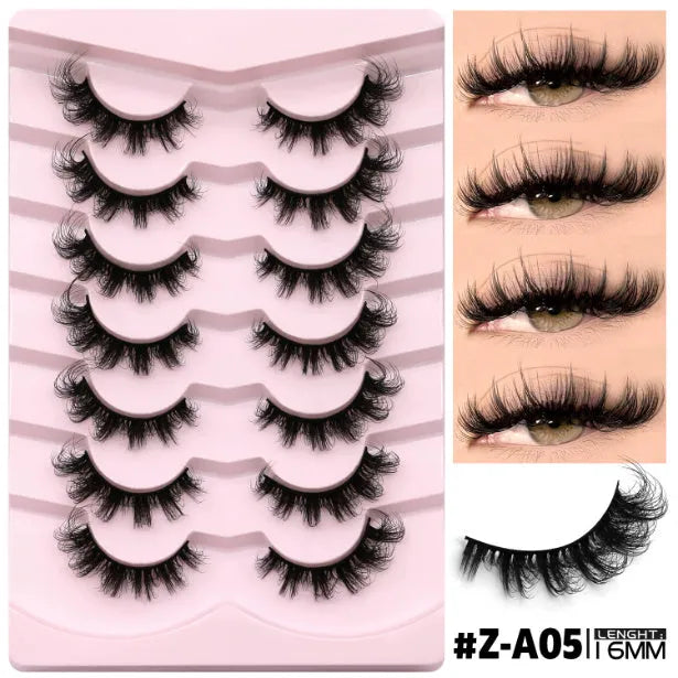 Six styles of natural false eyelashes without eyeliner in artificial fibre construction