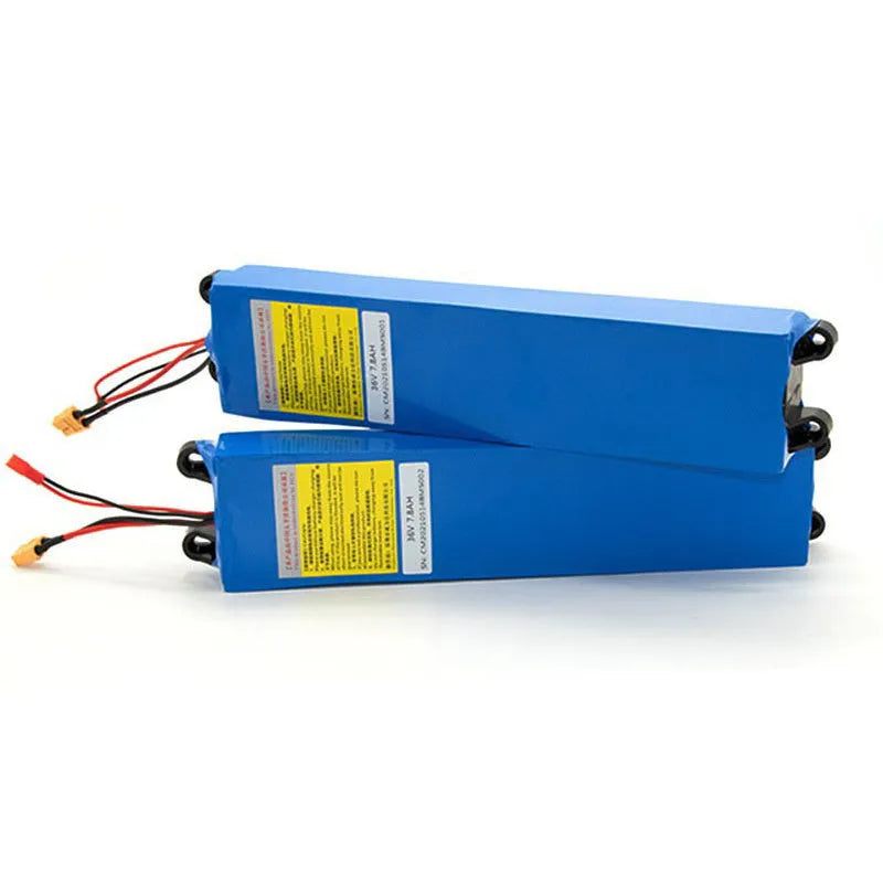 36V lithium battery pack for electric scooters showing capacity options 6.6A, 7.8A, and 10.4A