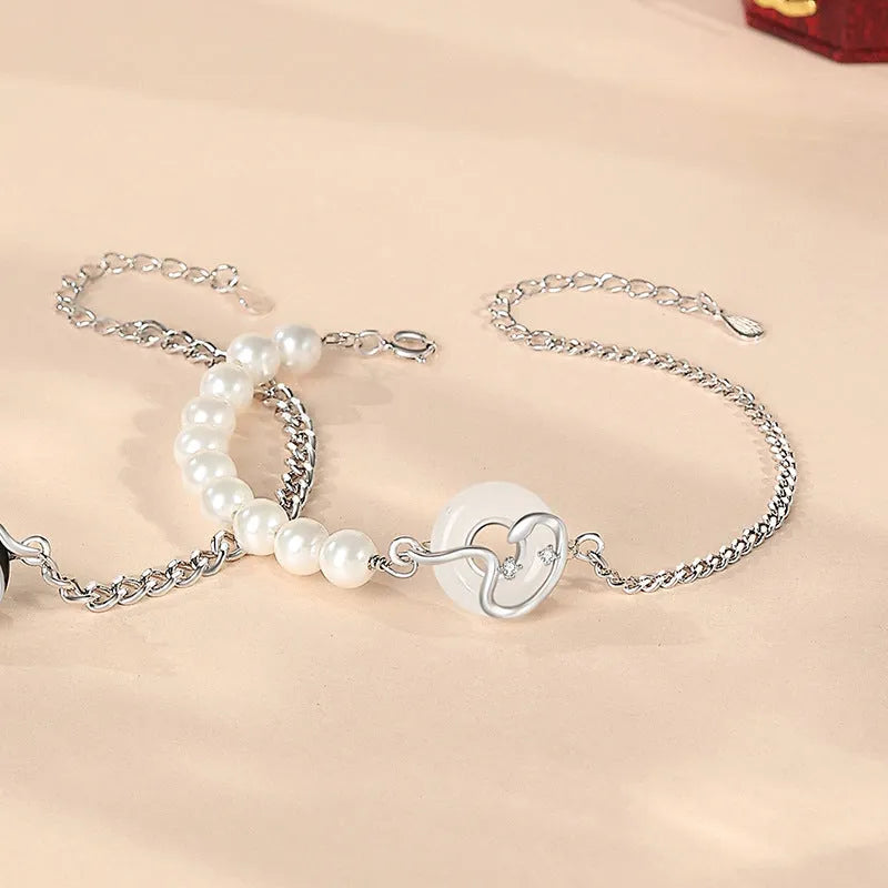 925 sterling silver couple bracelet with snake design and safe buckle in New Chinese style.