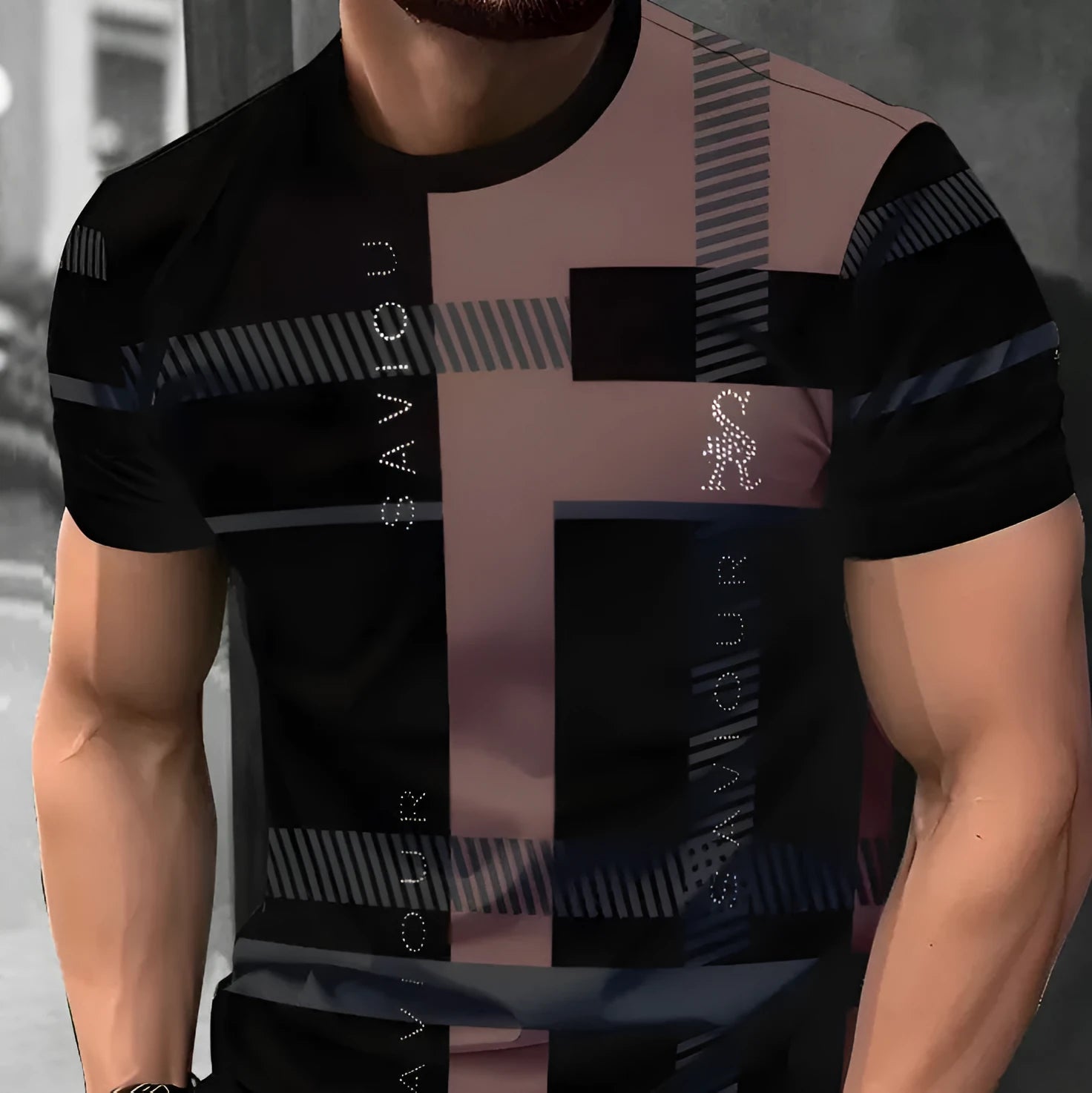 Men's loose fit digital 3D print short sleeve t-shirt in striped pattern