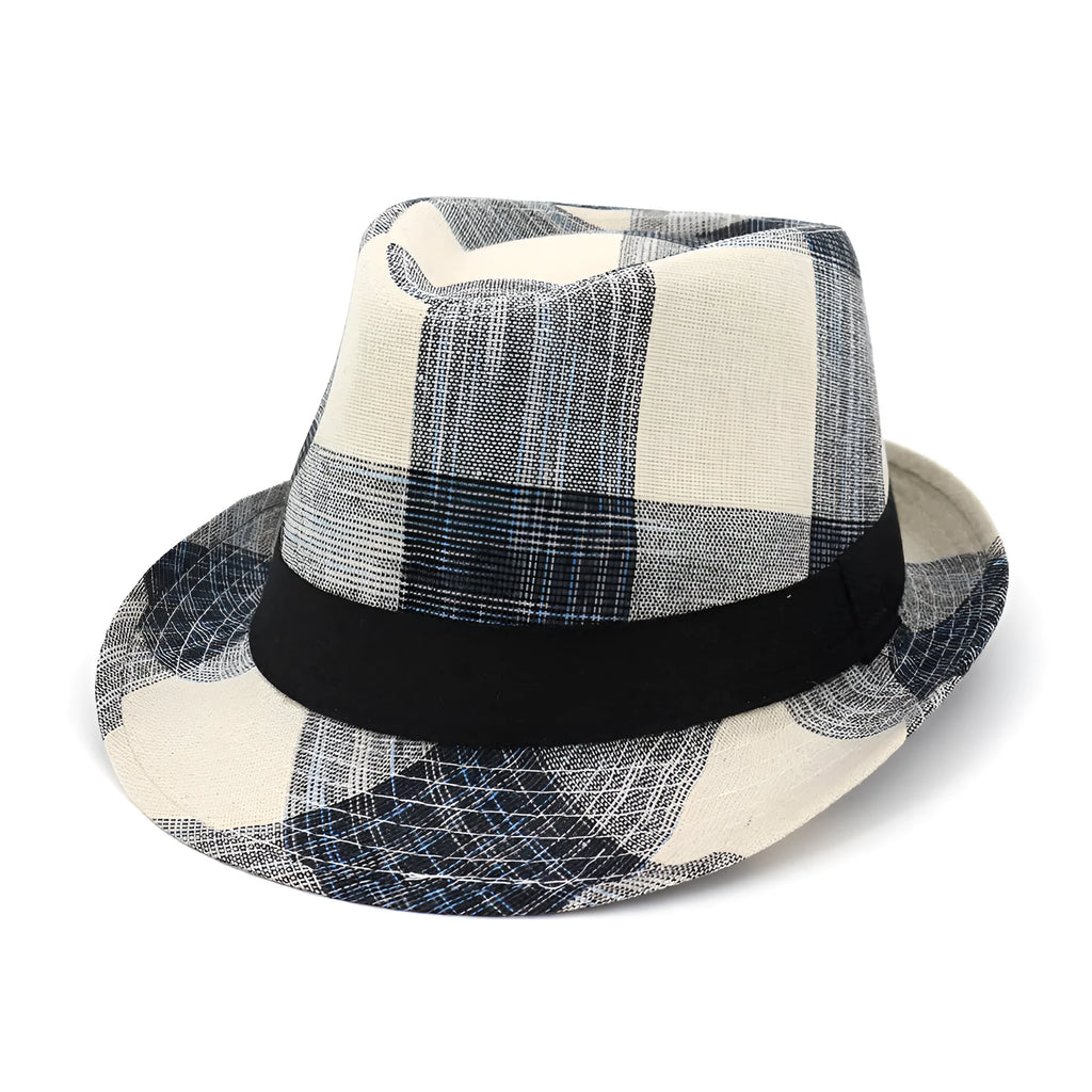 Polyester bell crown straw hat in black or blue with 12cm height and 4.5cm brim for sun protection