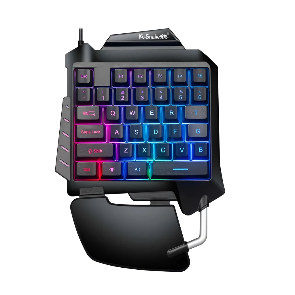 Black one-handed gaming keyboard for left hand PUBG mobile gameplay