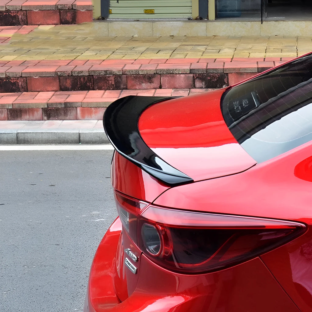 Mazda 3 rear tail trim spoiler for 2014-2021 models in bright black finish