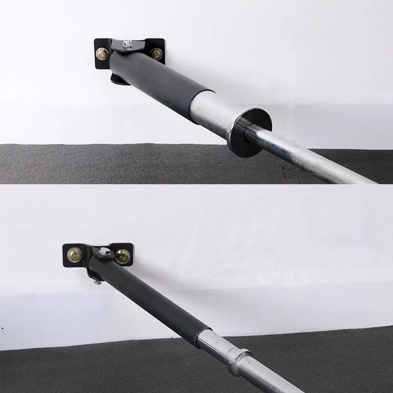 Steel wall-mounted rack holding 25 metal rods or barrels