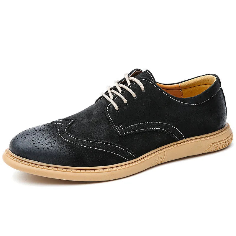 Men's grey leather business shoes with lace-up design and rubber sole
