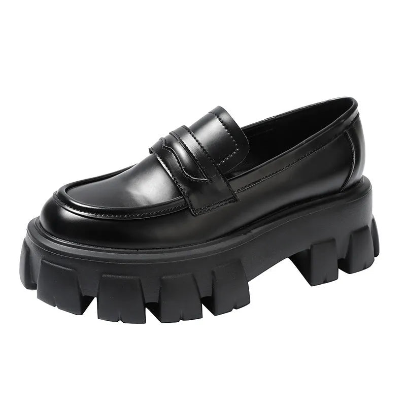 British style wide fit loafers in patent leather or matte finish with rubber sole.