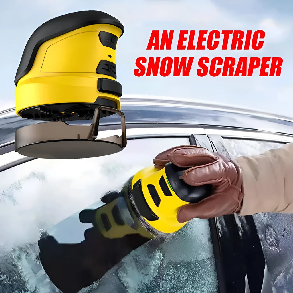 Yellow cordless electric ice scraper with USB charging cable for car window de-icing