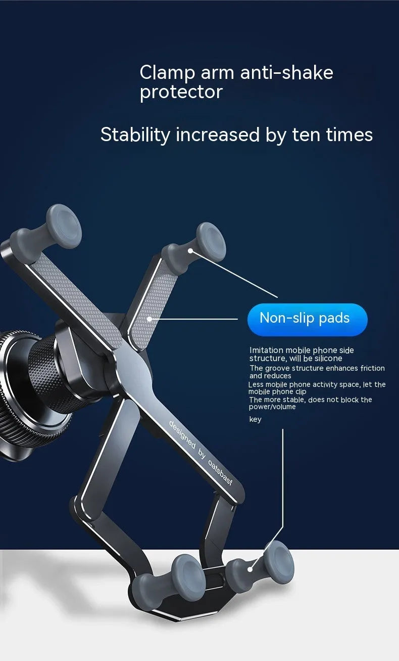 Aluminium alloy car mobile phone holder bracket showing snap-on mounting mechanism for air vent or surface installation