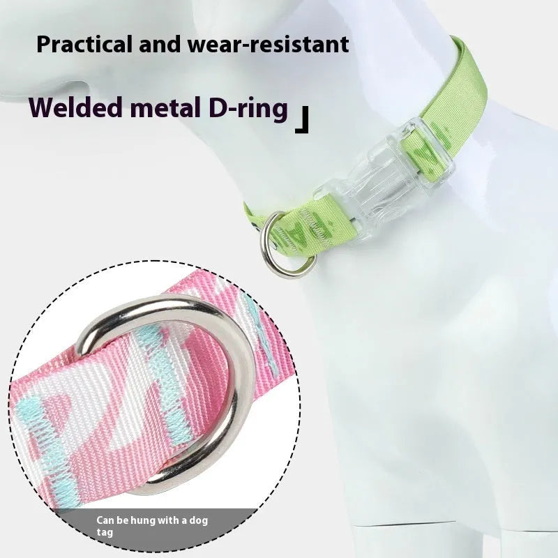 Nylon dog collar with cartoon gradient pattern in gradient colour and panda green options