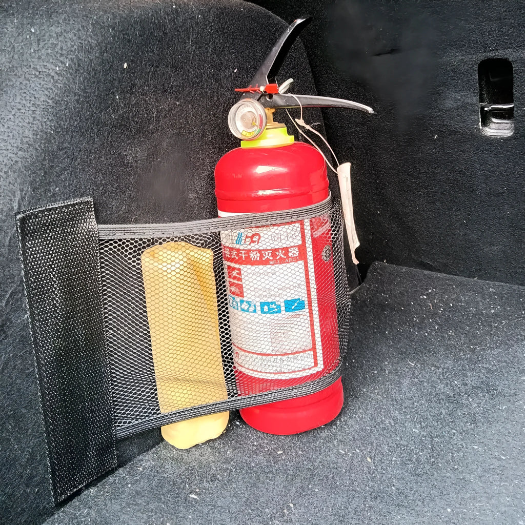Elastic polyester storage net for securing items in a car boot, shown in 20x35cm and 20x45cm sizes.