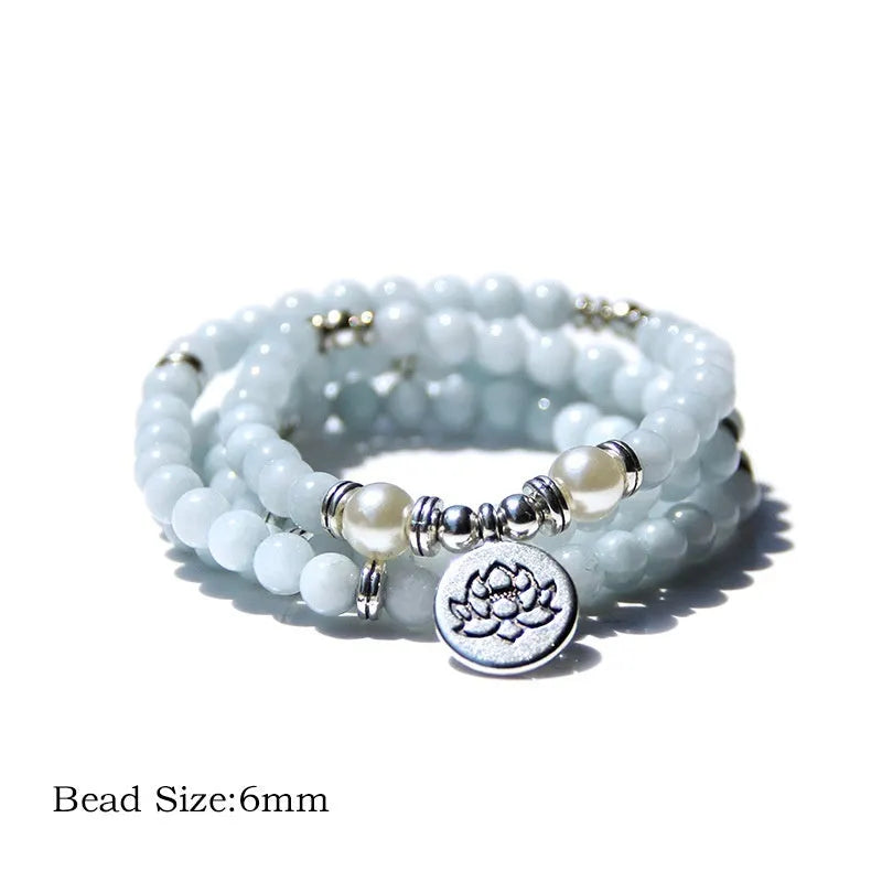 A vintage-style women's bracelet made from natural stone with a geometric lotus design.