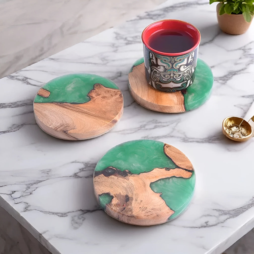Nordic style wooden coaster for kung fu tea sets with 9.8cm diameter