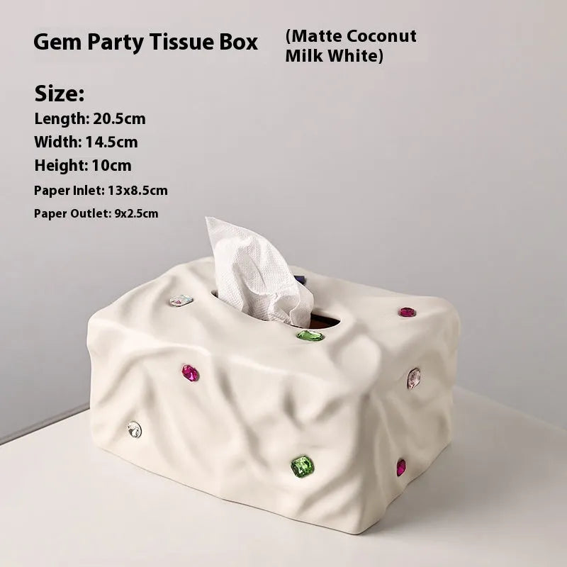 Ceramic tissue box in matte coconut milk white or silver plated finish for home organisation
