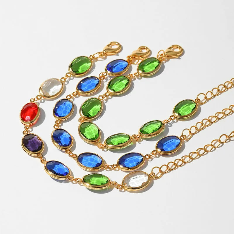 Geometric women's bracelet with glass inlay on 18K copper base in blue colour option