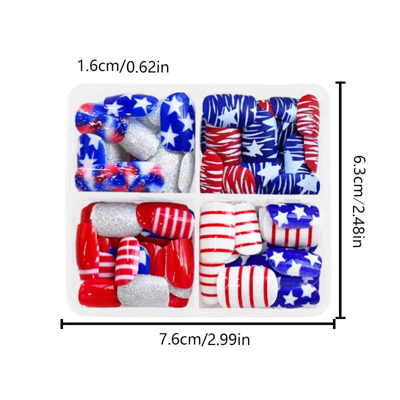 Pre-finished glitter nail tips in red and blue multicolour designs for women