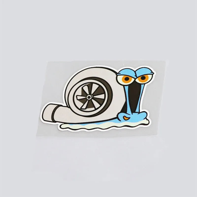 Cartoon snail reflective car bumper sticker measuring 12cm by 8cm