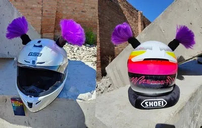 Pair of helmet decorative balls with adhesive for motorcycle and ski helmet customisation