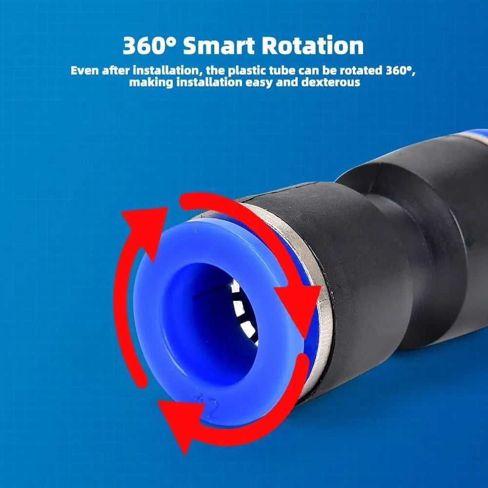 60-piece pneumatic connector kit with push-in fittings in R1/4 and R1/2 thread sizes
