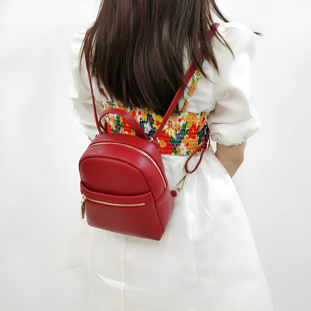 Soft PU mini backpack with large capacity and three-dimensional pocket in street trend style for daily matching