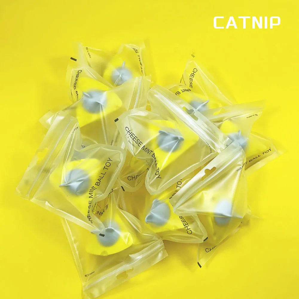 Yellow catnip toy ball with silvervine for cat teeth cleaning and chewing entertainment