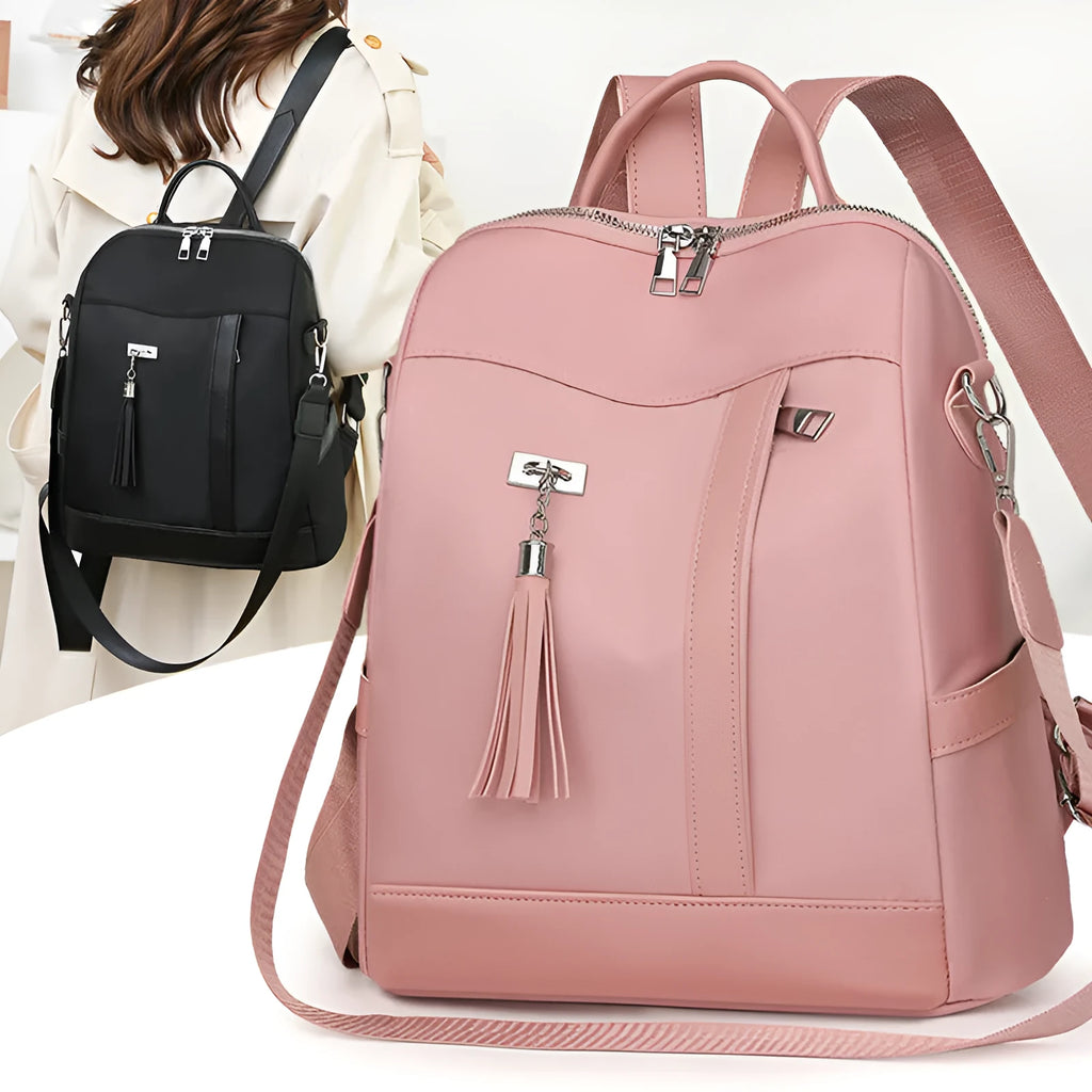 Large soft PU backpack in multiple colours showing three-dimensional pockets and internal phone compartment