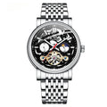 Men's tourbillon mechanical watch with waterproof case and luminous hands on black dial