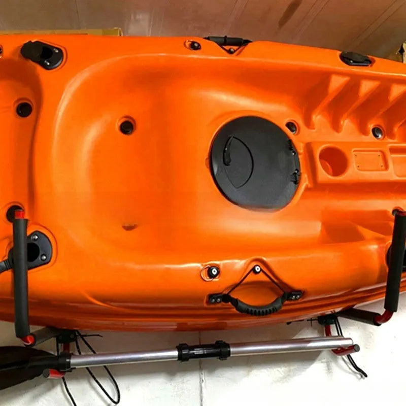 Carbon steel kayak and surfboard wall hanger rack for indoor storage