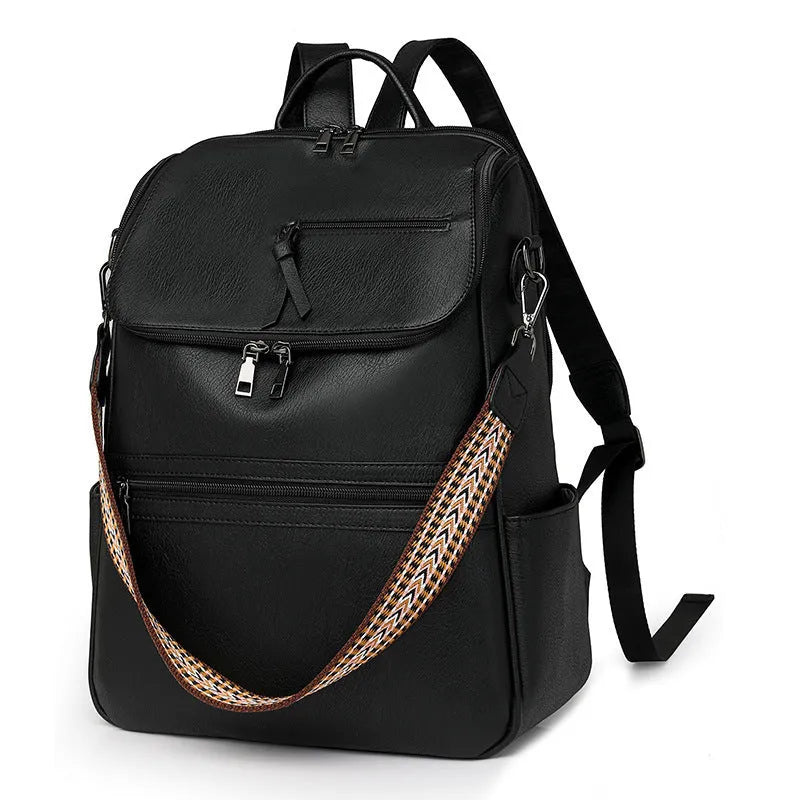 Retro solid colour college backpack with curved shoulder straps, shown in a choice of colours.