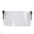 Transparent polycarbonate helmet face shield with semi-rimless frame, shown from front.