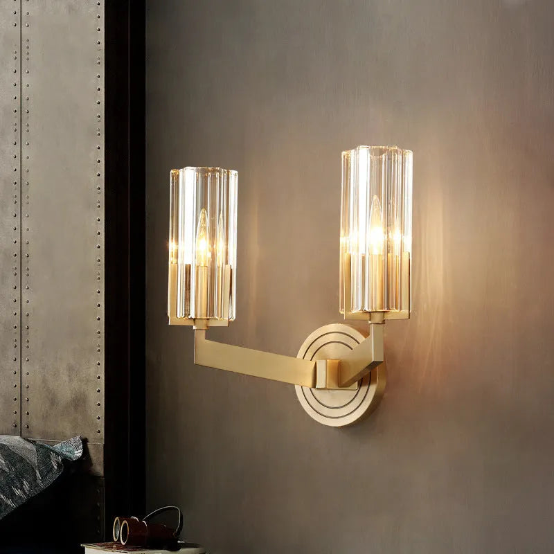Copper wall-mounted bedside lamp with adjustable LED lighting in modern minimalist design
