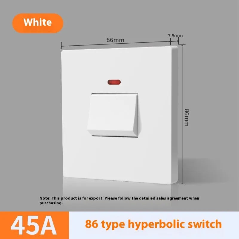 Gold, gray, or white 25A 45A 3-pole high-current electrical switch with light panel for appliances.