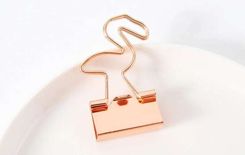 Gold plated long tail alligator clip with decorative flamingo, love, cloud, cat, cactus and bow shapes