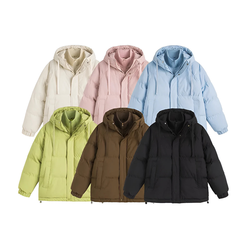 Loose winter cotton-padded coat in mustard yellow colour with side seam pockets