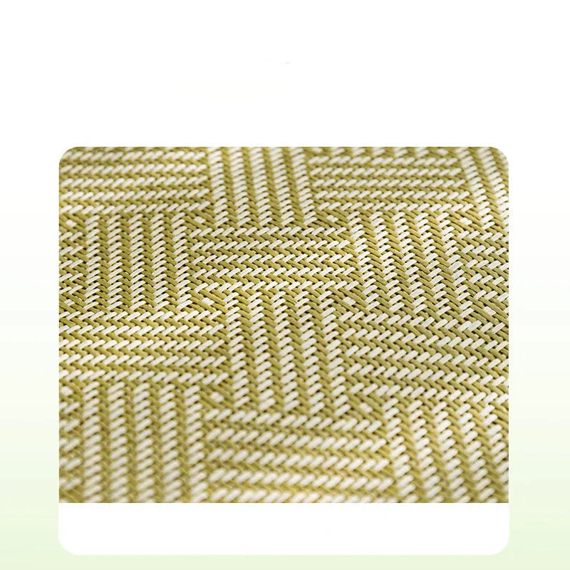 Green pet cooling mat with raised fruit backrest for dogs or cats on a wooden floor