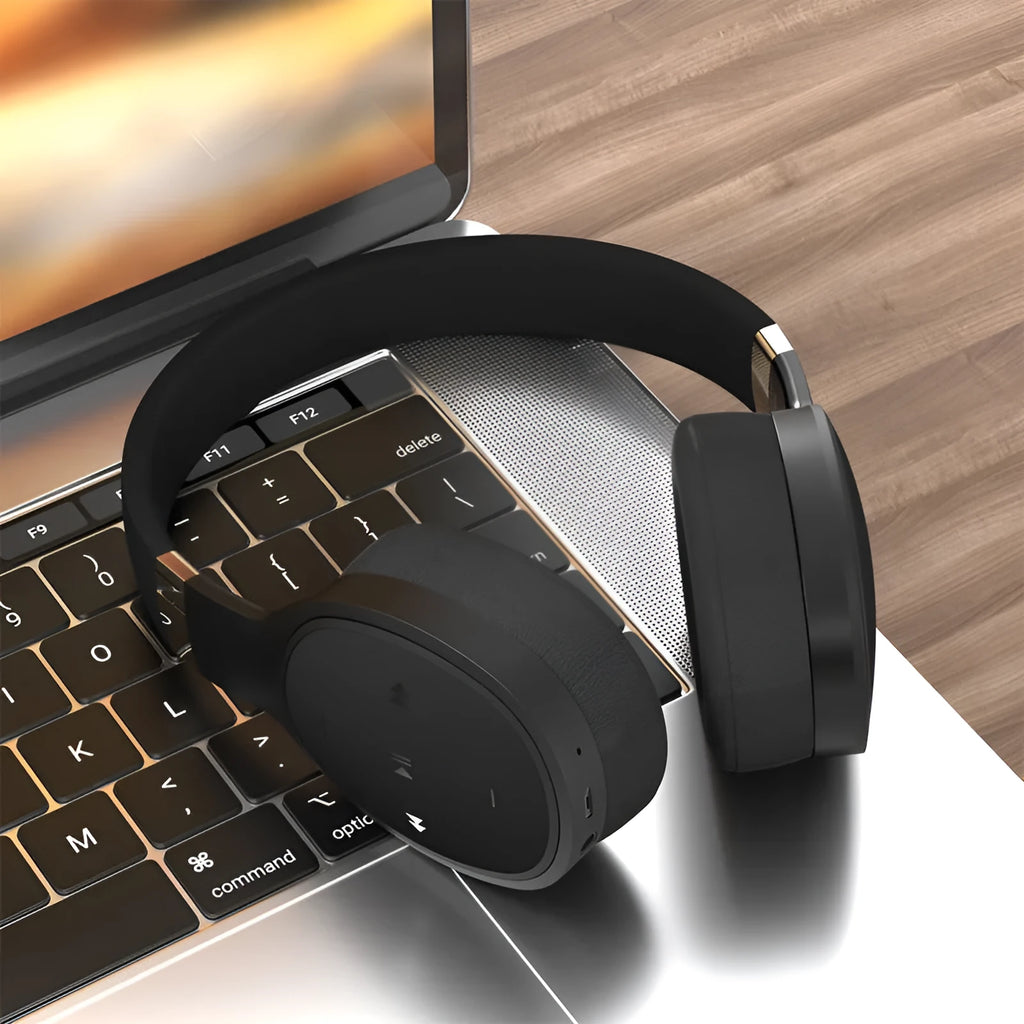 Folding wireless Bluetooth sports headset shown in black, white, grey, and blue colour options