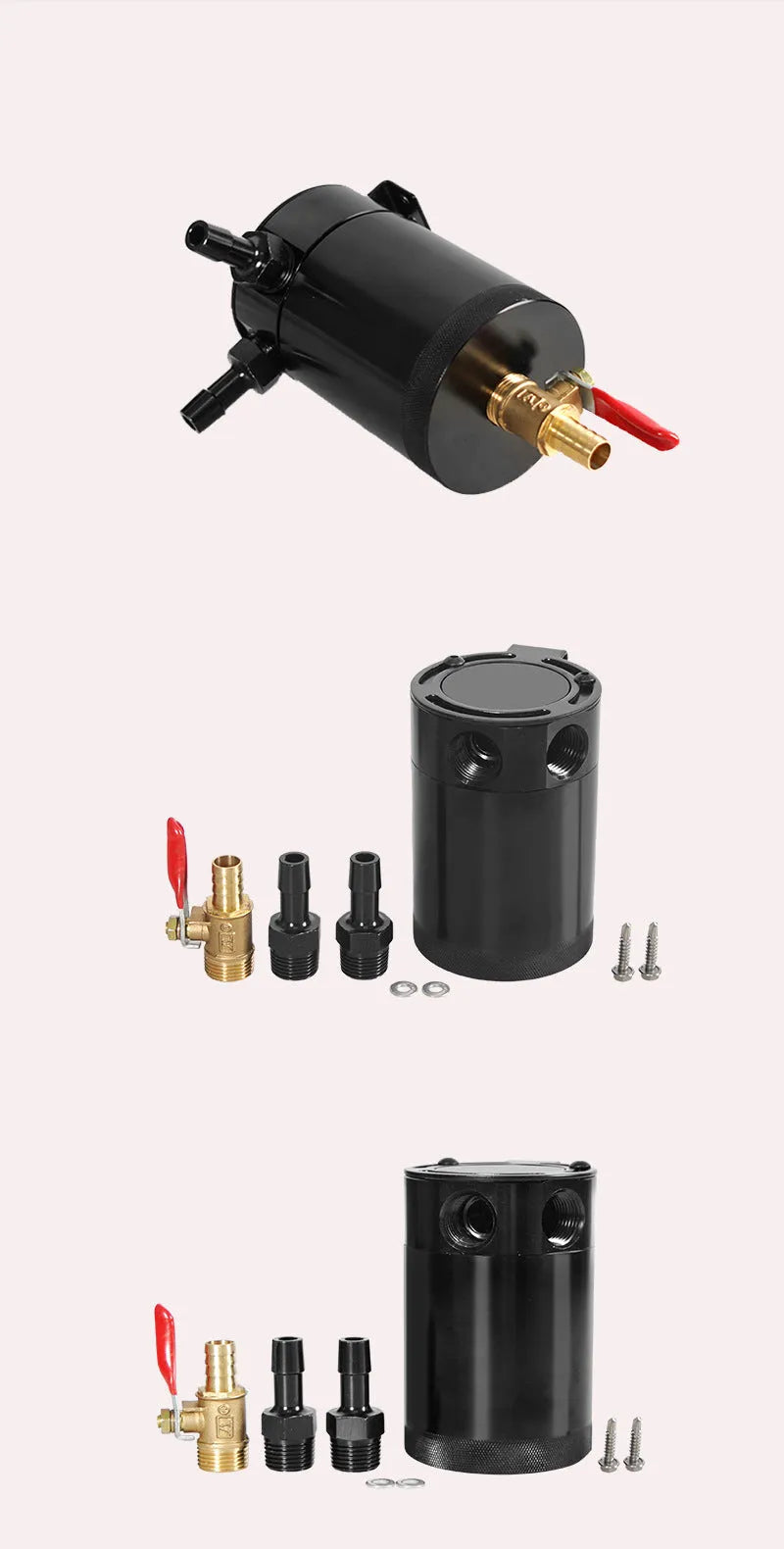 Black and silver aluminium automotive two-hole breathable machine oil pot with oil-free valve