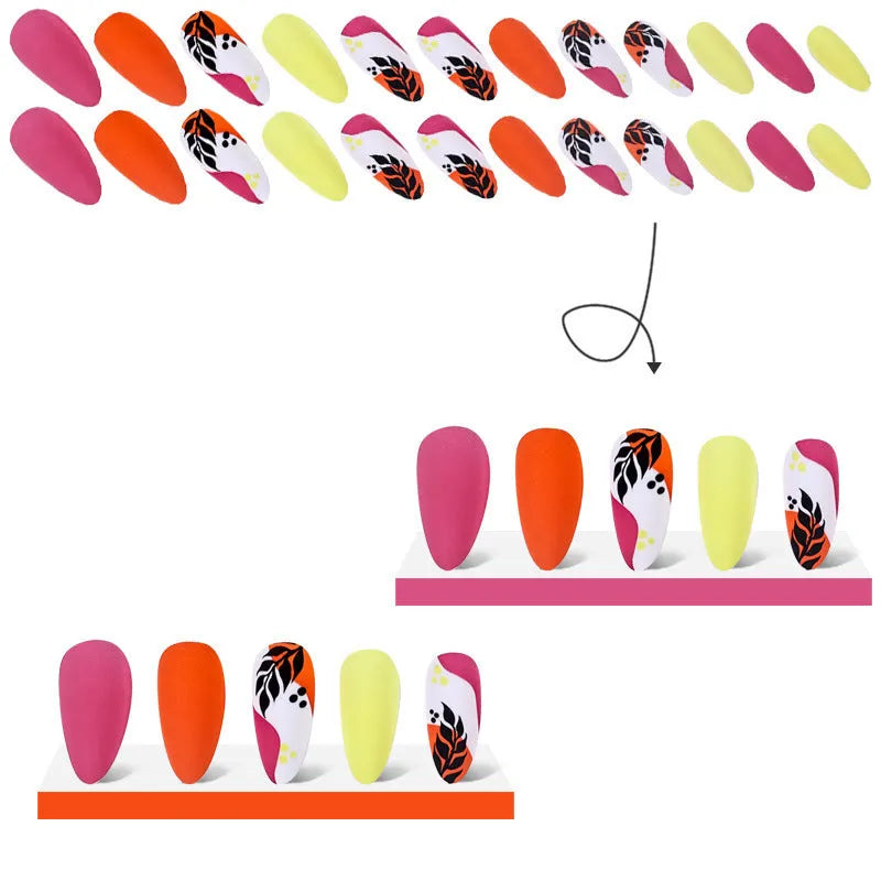 Medium almond armour frosted nail stickers in four colour designs showing tulip pattern