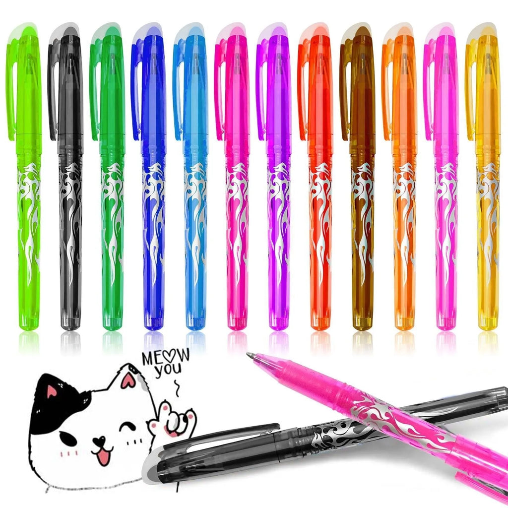 Heat-erasable gel pen set with stainless steel nib in multiple colours for office use