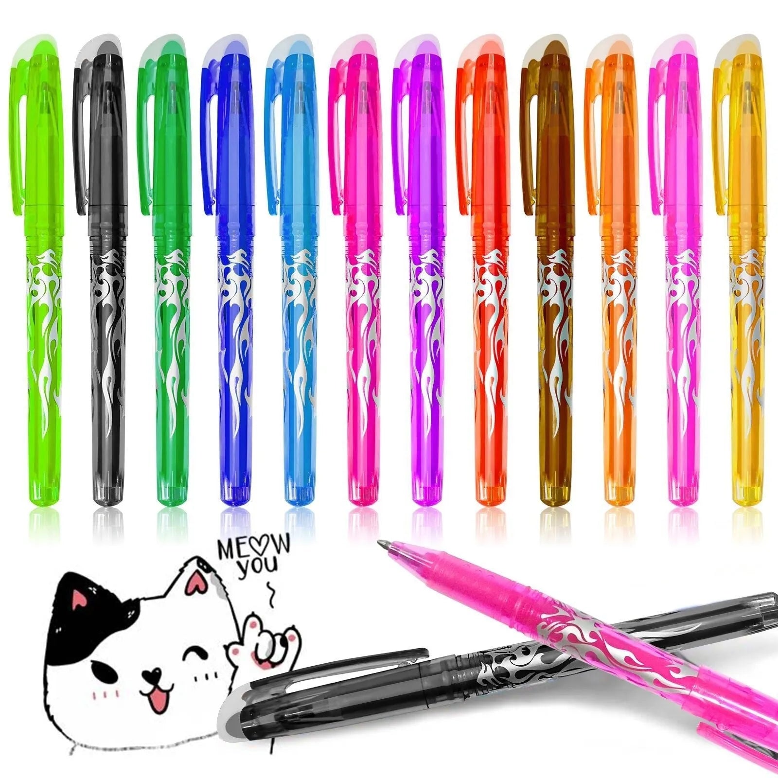 Heat-erasable gel pen set with stainless steel nib in multiple colours for office use