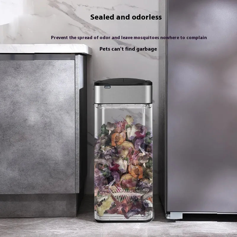 Stainless steel smart induction trash can with automatic lid and square bucket shape