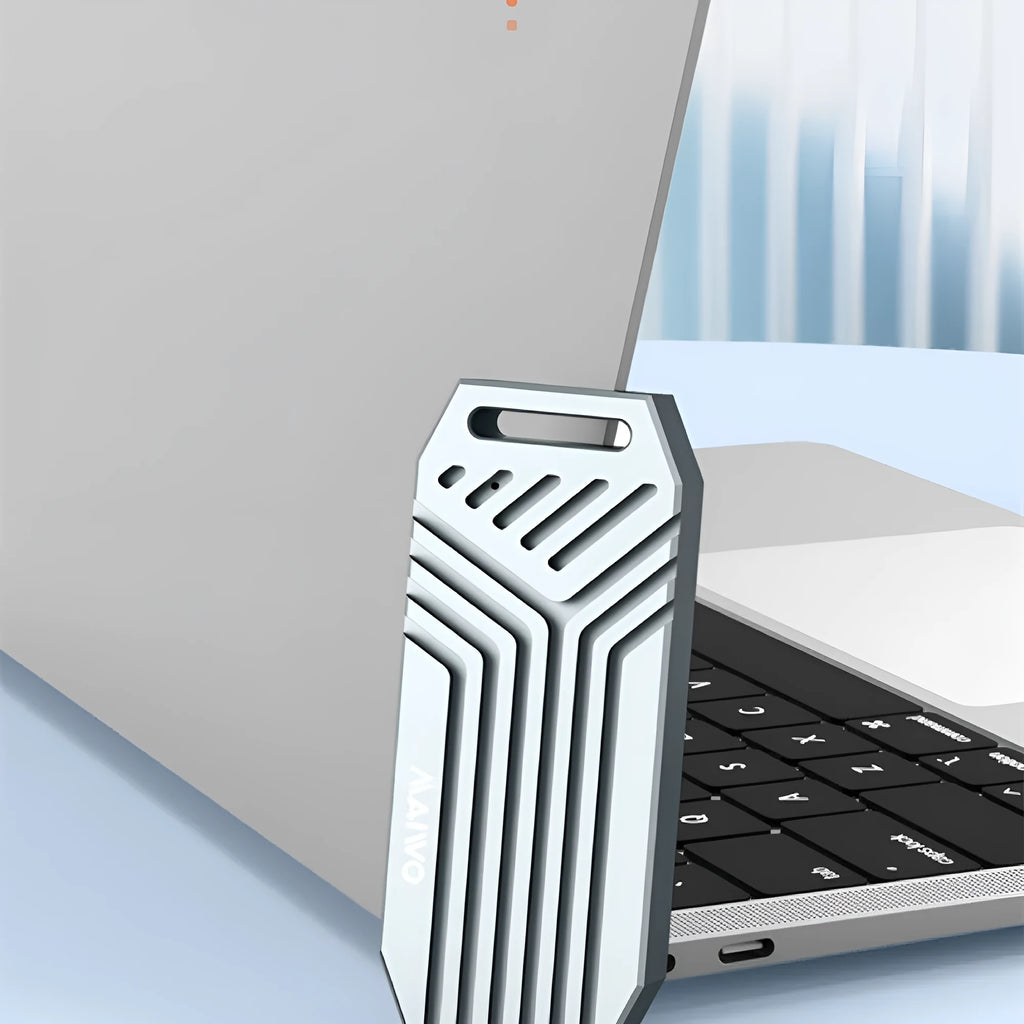 Aluminium external hard drive enclosure for M.2 SSD with 40Gbps speed in silver or grey colour