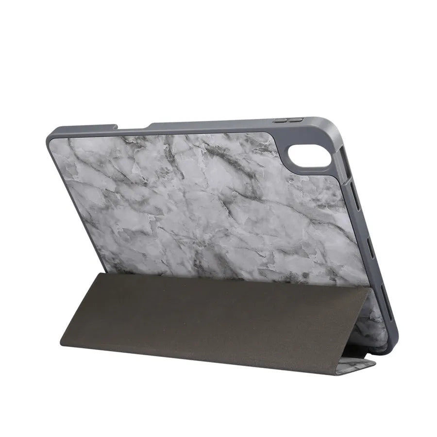 iPad tri-fold marbling leather case with pen slot in multiple colour options