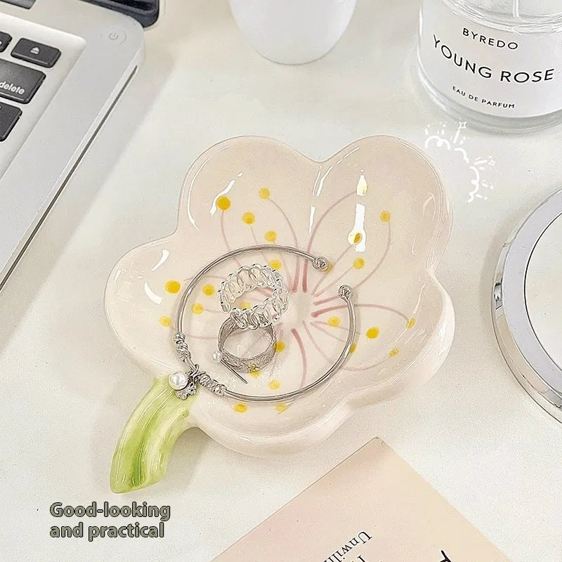 White porcelain decorative tray with storage compartment and optional small night light in pink or yellow colour