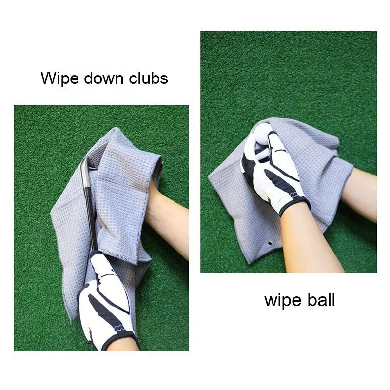 Waffle-textured golf ball cleaning cloth shown in a choice of colours and sizes.