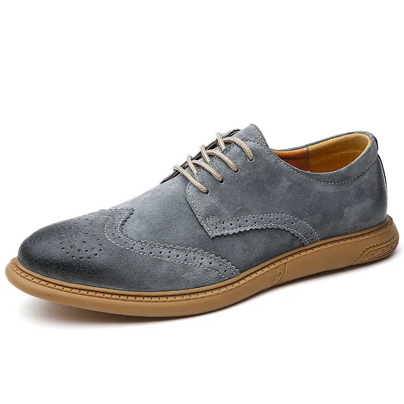 Men's grey leather business shoes with lace-up design and rubber sole