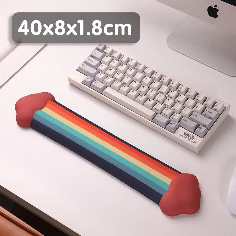 Silicone wrist rest mouse pad and matching keyboard support with cloud pattern design on desk